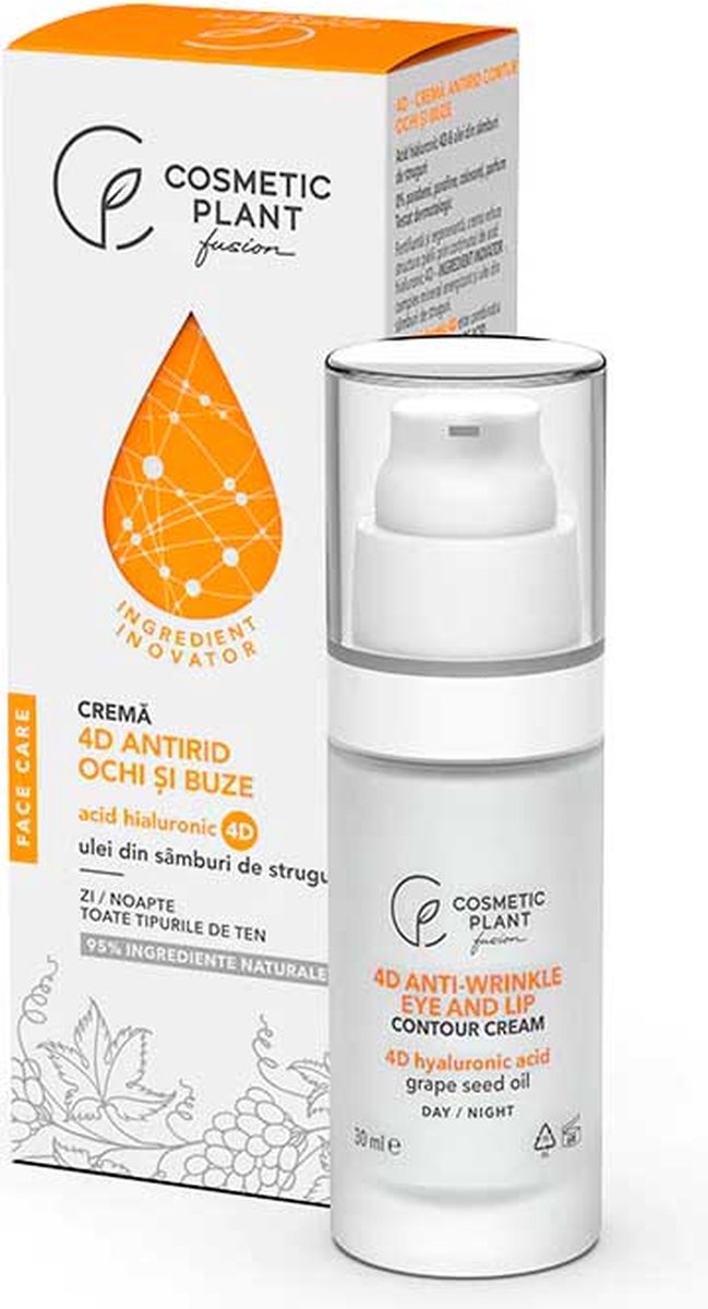 Cosmetic Plant 4D – Eye and Lip Contour Anti-Wrinkle Cream with 4D Hyaluronic Acid & Grape Seed Oil 30 ml, 95% natural ingredients