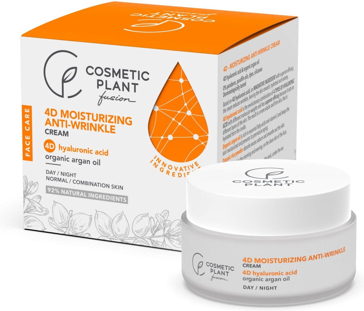 Cosmetic Plant 4D – Moisturizing Anti-Wrinkle Cream with 4D Hyaluronic Acid & Organic Argan Oil 50ml Normal/Combination Skin.