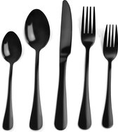 Zwarte bestekset, 30-delige bestekset van roestvrij staal voor 6 personen, mes-vork-lepelset met theelepel en dessertvork, spiegelend gepolijst en vaatwasmachinebestendig voor thuisentertainment