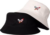 Reversible bucket hat - mybuckethat - astronaut - zwart/wit - vissershoedje - katoen - geborduurd