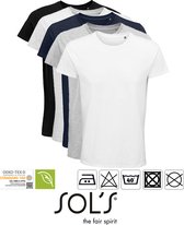 5 Pack Sol's Heren T-Shirt 100% biologisch katoen Ronde hals Zwart, Donker Blauw, Grijs / Lichtgrijs gemeleerd, wit Maat XL