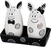 set salière et poivrière cochons amoureux - céramique noir et blanc 11x11