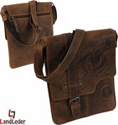 Landleder "Bull & Snake" Lederen Casual Bag / Schoudertas - Western Type - Vintage Bruin - (afmeting : 28 x 4 x 32cm.)