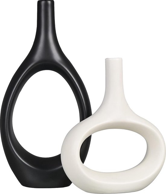 Donutvaas voor pampasgras, medium vaas, zwarte keramische vazen, matte ringvaas voor Nordic moderne decoratie, zwart, boho, ronde vaas, geschikt voor eettafel, salontafel, versieren, kantoor, huis