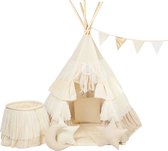 XXL SET Tipi tent met ruches - Happy Frills Tipi + speelmat + 4 kussens + speelmand + vlaggenlijn + dromenvanger + opberghoes