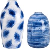 Set van 2 keramische bloemenvazen, 22/18 cm blauwe vazen ​​met handbeschilderd effect voor woonkamer, keuken, tafel, huis, kantoor, bruiloft