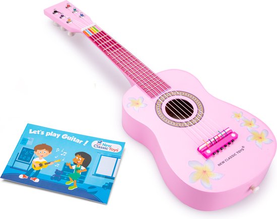 New Classic Toys Speelgoedinstrument - Houten speelgoedgitaar met draagriem - Inclusief muziekboekje