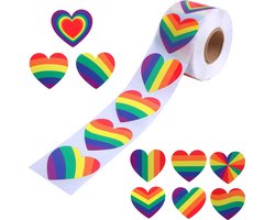 500 Stickers Op Rol - 2.5cm - Hart / Hartjes Regenboog Mix - Beloningsstickers - Stickers Kinderen - Sluitsticker - Sluitzegel - 25mm - 500 Stuks