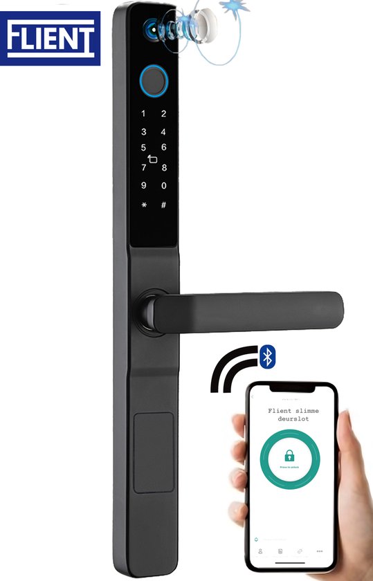 Flient® Smart Doorlock - Slimme Deurslot Met Ingebouwde Camera - Waterdichte Slim Deurslot - Zwart - Buiten & Binnen - APP - WiFi