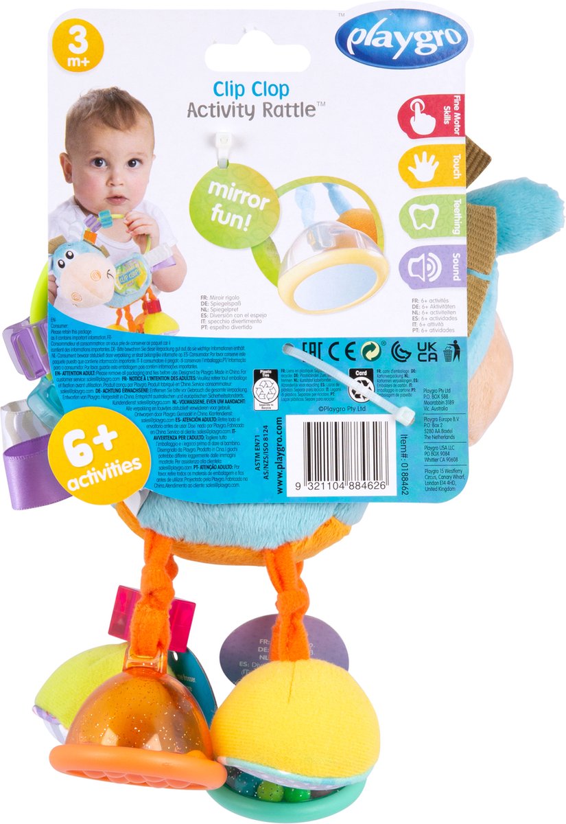Playgro Clip Clop Rammelaar - Blauw - Activiteitenspeeltje - Rammelaar - Kraamkado - Baby speelgoed - Babyspeeltje - Kinderwagenaccessoire - Knuffeldier - Baby rammelaar - Bijtspeelgoed - Grijpspeelgoed - Baby — afbeelding 3