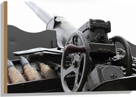 Hout - Close-up van Kogels in Kanon - 75x50 cm - 9 mm dik - Foto op Hout (Met Ophangsysteem)