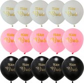 15 Ballonnen Team Bride zwart, roze en wit met goudkleurige opdruk - vrijgezellenfeest - ballon - team bride - roze - zwart - goud - trouwen - huwelijk