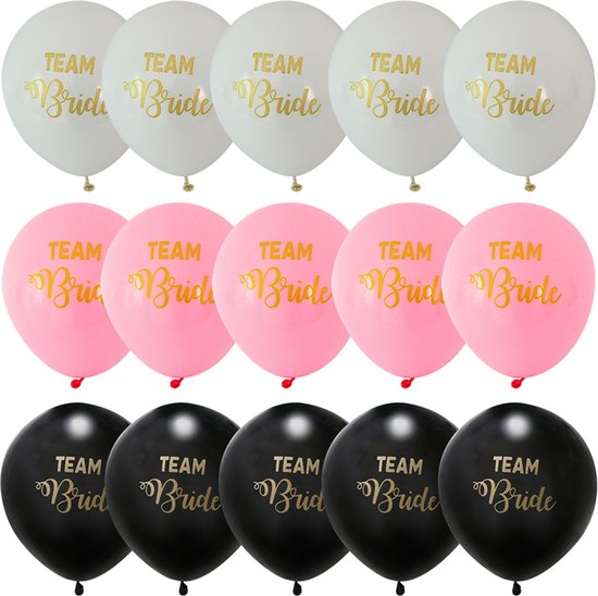 15 Ballons Team Bride noir, rose et blanc avec imprimé doré - enterrement  de vie de