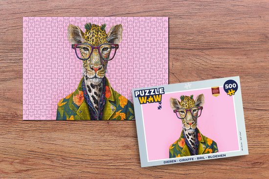 Puzzel Dieren - Giraffe - Bril - Bloemen - Legpuzzel - Puzzel 500 stukjes