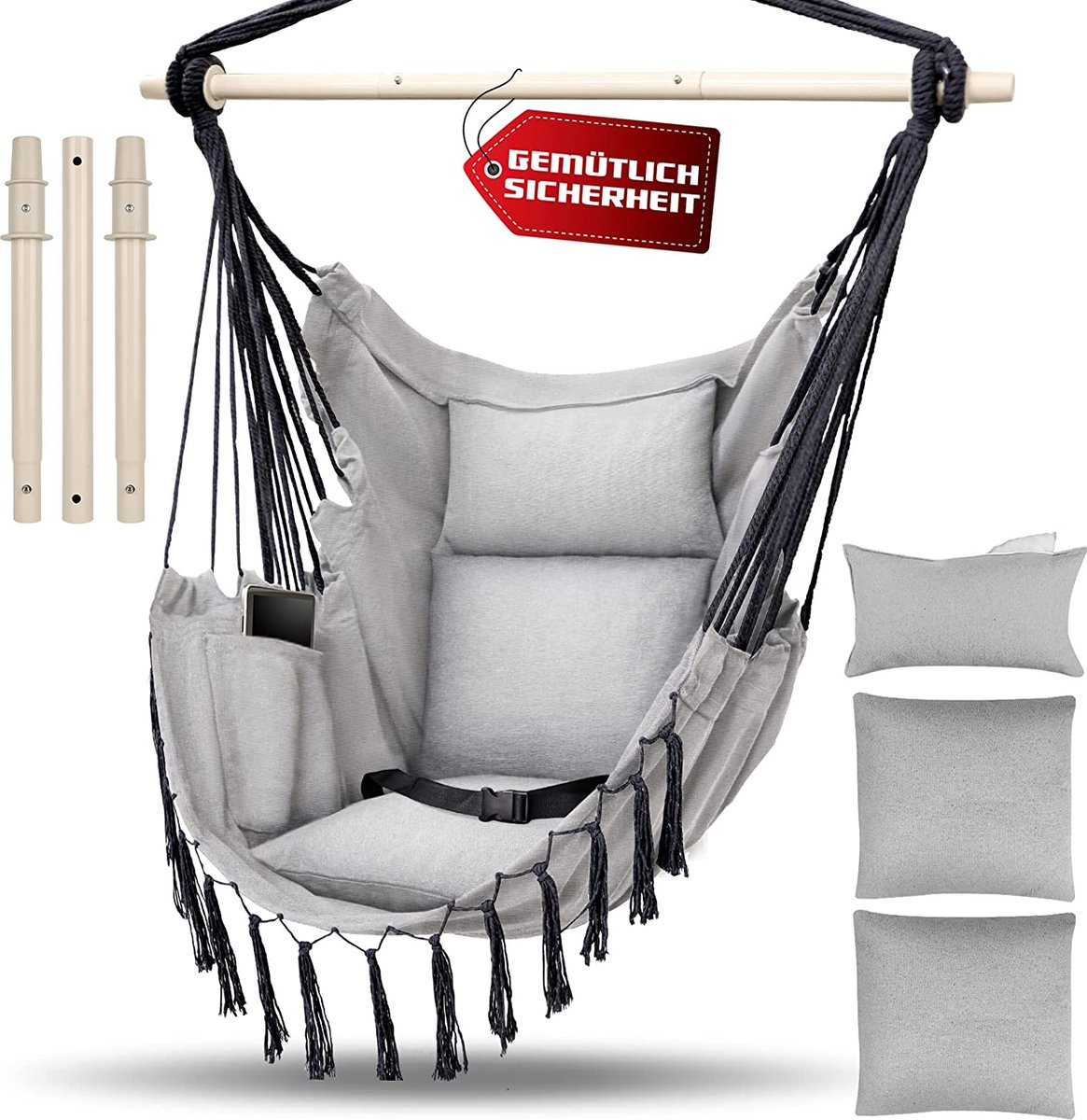 Hamac chaise suspendue balançoire beige portable jardin siège camping 2  oreiller