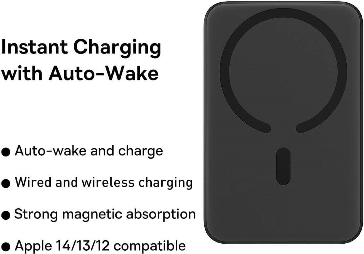 Calle Ocho® Powerbank 5000mAh (15 watt Geschikt voor MagSafe) Magnetisch & Draadloos – Geschikt Voor iPhone 12 / 13 / 14 – Draadloze Oplader Batterij Zwart