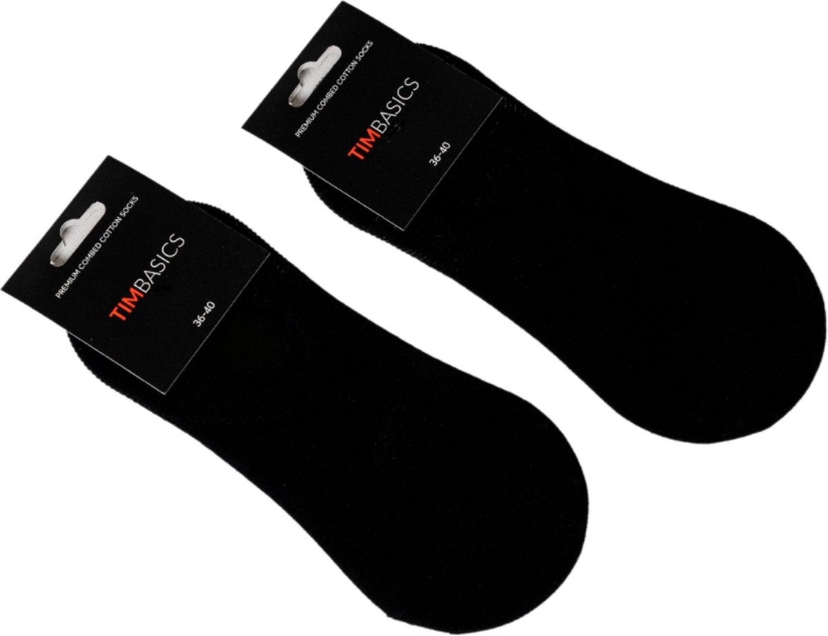 Timbasics - 5x Premium Katoenen - Footies Sokken - Onzichtbare Sokken - Zwart - Maat 41-46