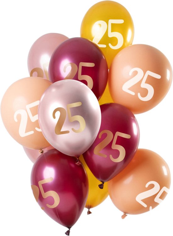 Folat - Ballonnen 25 Jaar Roze-Goud 30 cm - 12 stuks