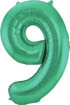 Folat - Folieballon Cijfer 9 Groen Metallic Mat - 86 cm
