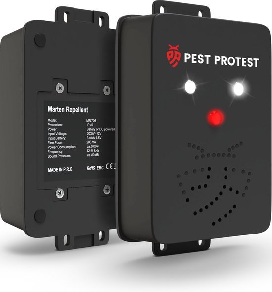 Pest Protest Marterverjager - Op Auto accu, 12V of Batterijen - Ultrasone...