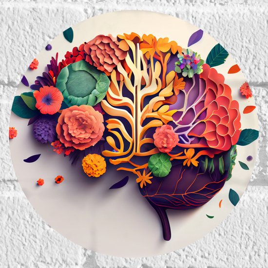 Muursticker Cirkel - Hersenen van Tuinman met Bloemen en Planten - 20x20 cm Foto op Muursticker