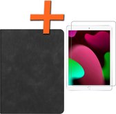Hoes Geschikt voor iPad 10.2 2020 Hoesje Book Case Luxe Cover Hoes Met Uitsparing Geschikt voor Apple Pencil Met Screenprotector - Hoesje Geschikt voor iPad 8 Hoes - Zwart
