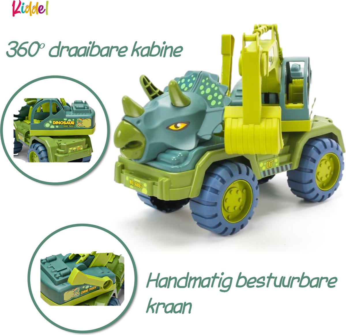 Kiddel XL Dinosaurus Kraanwagen Speelgoed – Auto met Beweegbare Kraan – Dinosaurus Speelgoed voor Jongens en Meisjes – 3, 4 en 5 Jaar — afbeelding 3