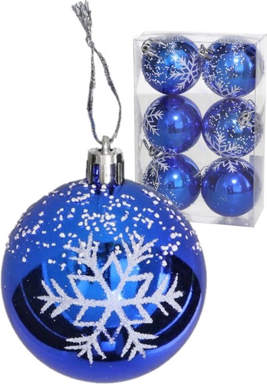 Boules de Noël décorées Gerim - 18x - 6 cm - plastique - bleu