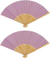 Spaanse handwaaier - 2x - pastelkleuren - lila paars - bamboe/papier - 21 cm