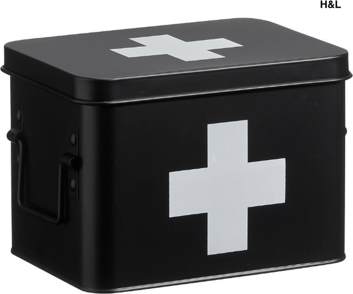 Luxe medicijnbox - zwart - metaal - opbergbox medicijnen - badkamer - 15 x 21 x 15 cm