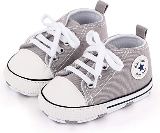 Baby Schoenen - Pasgeboren Babyschoenen - Eerste Baby Schoentjes 12-18 maanden -Schoenmaat 20-21 - Baby slofjes 13cm - Grijs