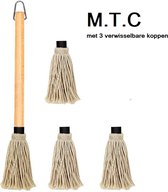M.T.C© Changeable - BBQ - Marinade mop -BBQ mop - Basting mop - sauskwast- mop houten handvat