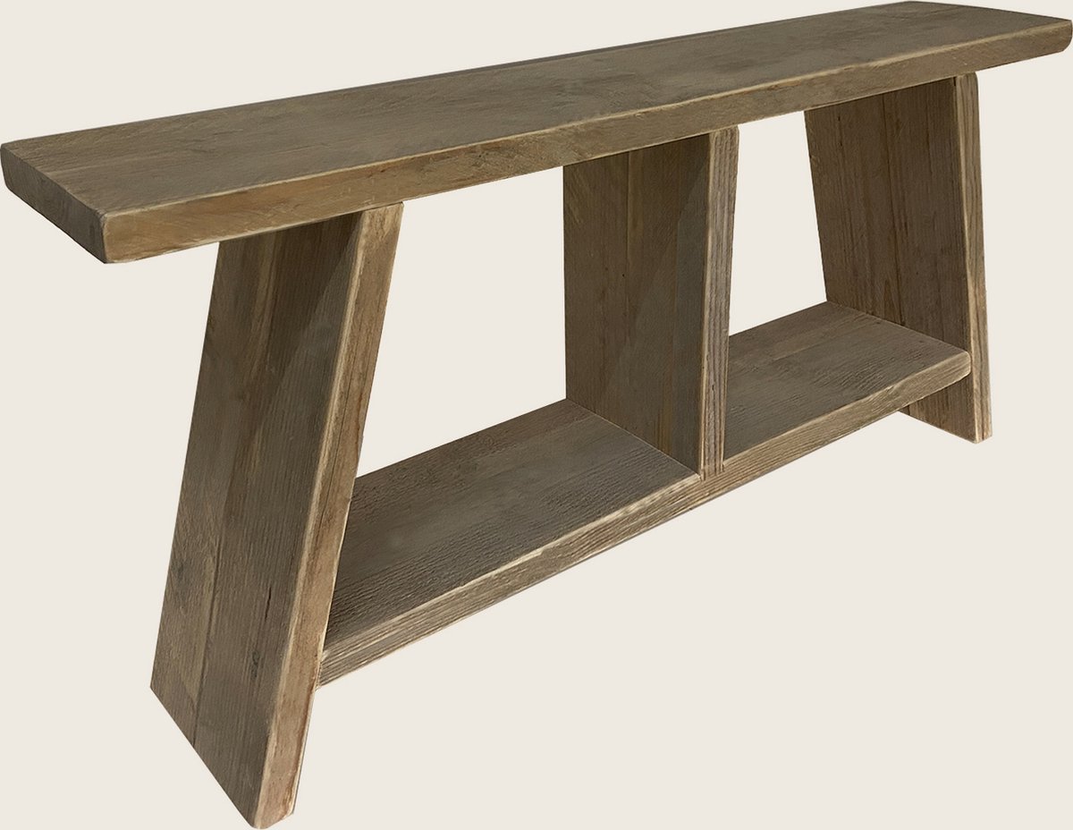 100 cm steigerhouten bank met 2 vakken - sloop hout - gebruikt hout - 100x19,5x47 cm