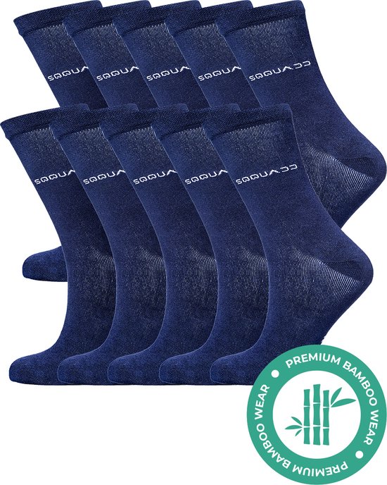 SQQUADD® Bamboe Sokken Dames en Heren - Unisex 10-pack - Maat 47-50 - Naadloos en Duurzaam - Tegen Zweetvoeten - Bamboo - Blauw
