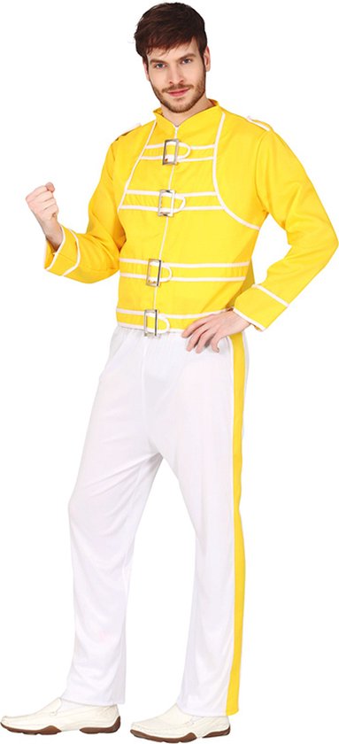 Déguisement disco ensemble avec chemise jaune et pantalon bouffant