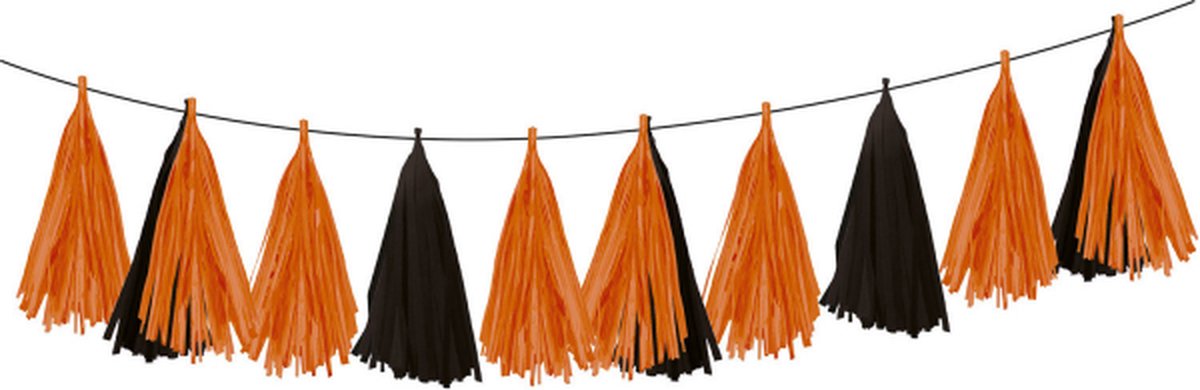 Rietmuller - Riethmuller - Tassel slinger Oranje Zwart (3 m) - Halloween - Halloween Decoratie - Halloween Versiering