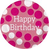 Folat - Borden Glossy Pink 'Happy Birthday' 23cm - 8 stuks