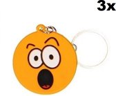 3x Sleutelhanger emoji oranje - Smiley 4cm - Sleutel hanger emoticon uitdeel themafeest verjaardag emoji fun