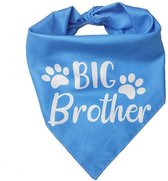 Honden bandana Big Brother blauw met witte tekst en honden pootjes - hond - bandana - geboorte - zwanger - genderreveal - babyshower - big brother