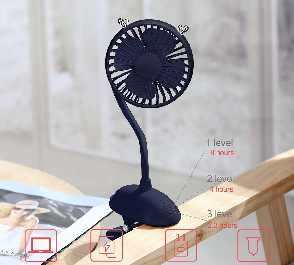Evolize Mini Ventilator - Portable Clip Fan - Oplaadbare USB