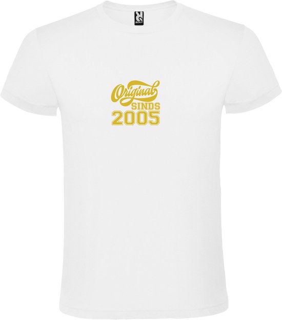 Wit T-Shirt met “Original Sinds 2005 “ Afbeelding Goud Size XXXL