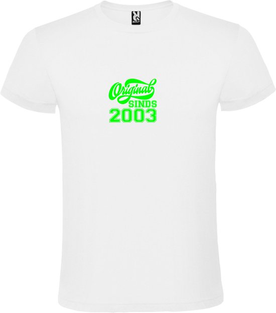Wit T-Shirt met “Original Sinds 2003 “ Afbeelding Neon Groen Size XXXXXL