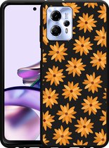 Cazy Hoesje Zwart geschikt voor Motorola Moto G13 4G Oranje Bloemen