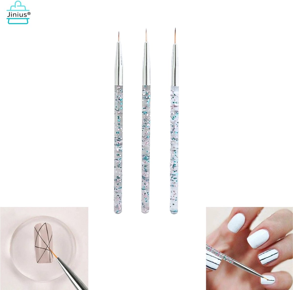 Goedkoopste Jinius ® - Nagel Penseel - Nagel Art Pennen - Nagel Kwast - Nagel Pen - Nail Pencil - Nail Art - Penseel Set 3 Stuks - Zilver