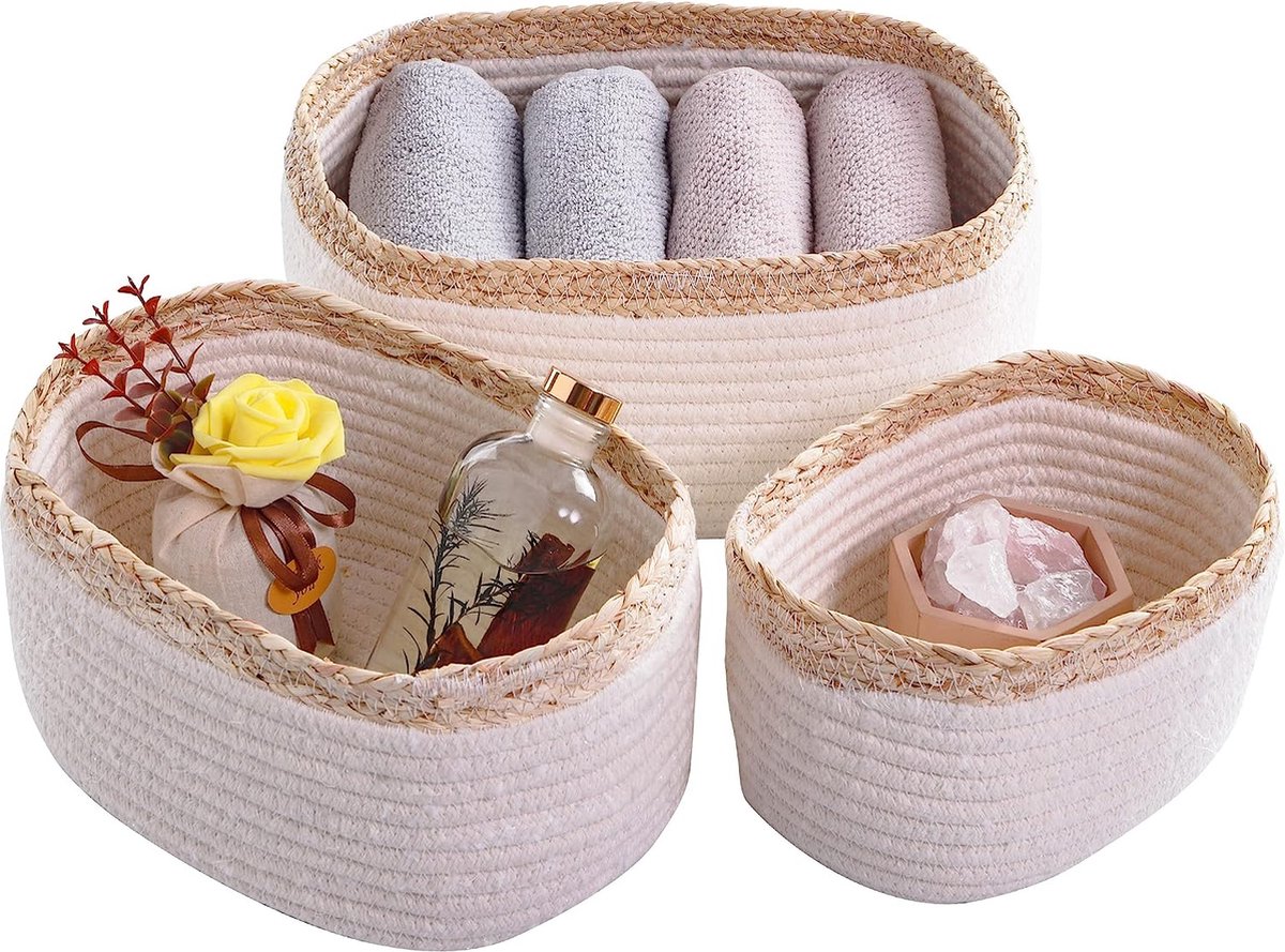 Sosayet Opbergmand voor kinderen, katoenen touw, gevlochten, set van 4, badkamer, luiertafel, accessoires, organizer, gevlochten mand, badkamer, opslag, voor decoratie kinderkamer, speelgoed, handdoek