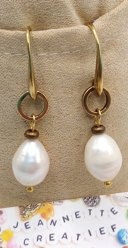 Jeannette-Creatief® - Beach - Zoetwaterparels & Brons - Bronzen Oorbellen - Oorbellen Zoetwaterparels - Zoetwaterparels - Dames Oorbellen - Oorbellen met Parels - Pearls - Earrings with Pearls