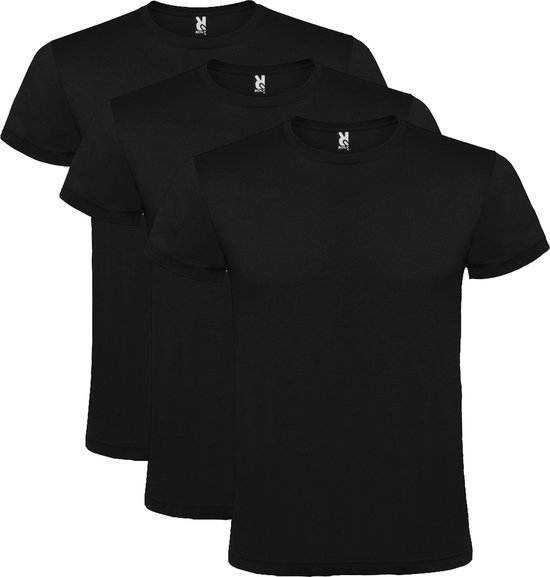 3 Pack Roly T-Shirt 100% katoen, single jersey, 150 gsm Ronde hals Zwart