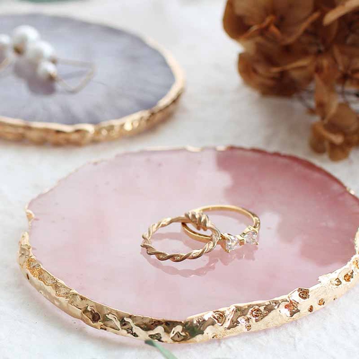 Sieraden Schaal - Decoratieve Schaal - Sieraden Houder - Roze Steen