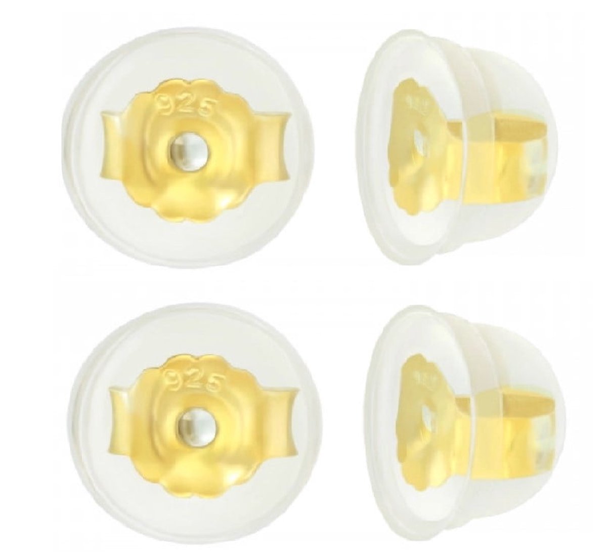 La Rosa Princesa Siliconen Achterkantjes Zilver Gold Plated - Verguld - Goudkleurig 4 Stuks