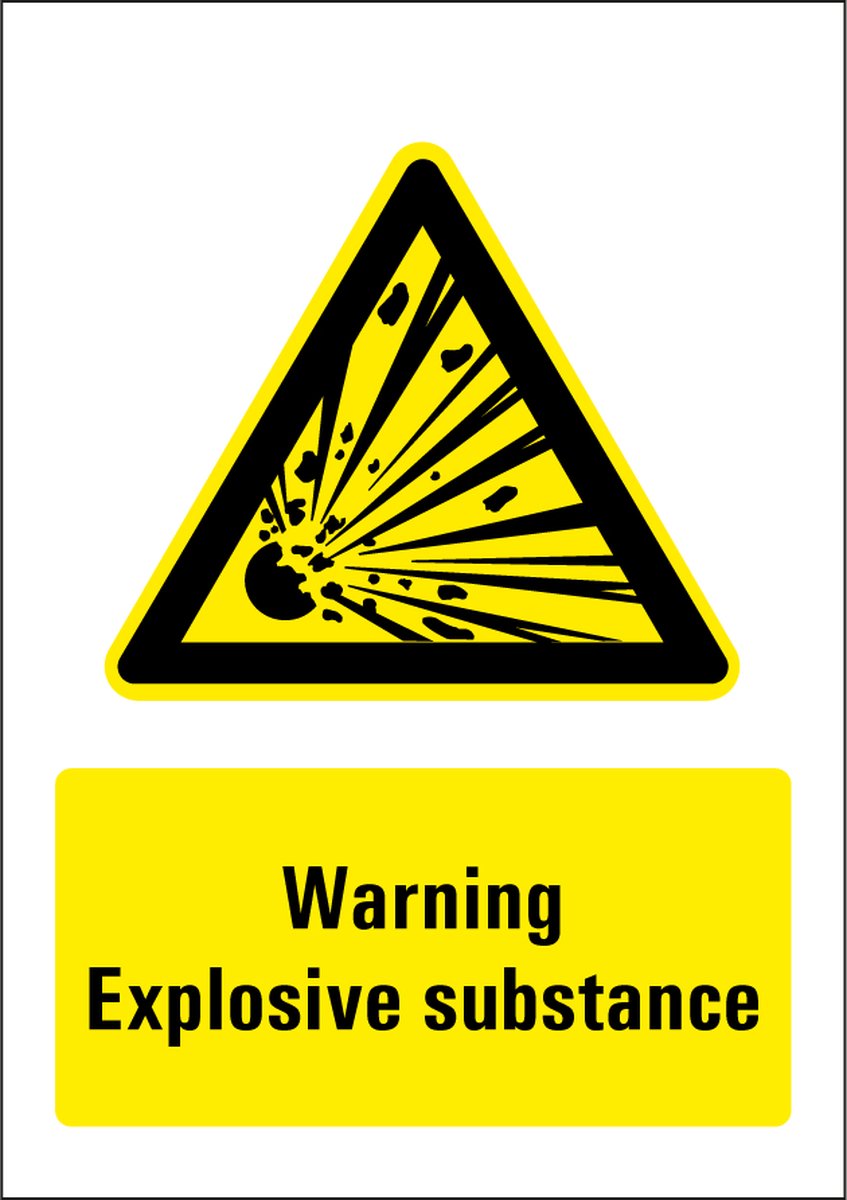 Warning explosive substance sticker 297 x 420 mm